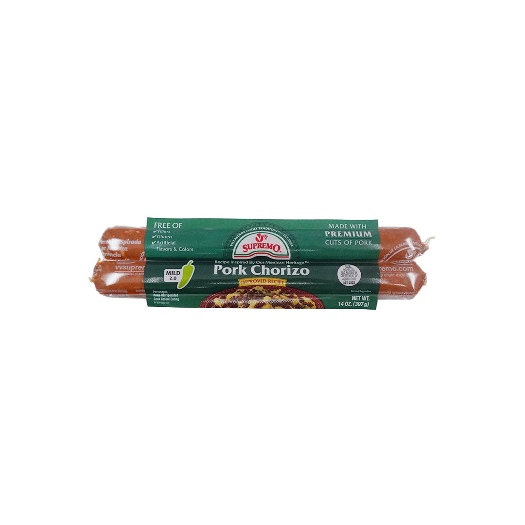 V & V Supremo Chorizo de puerco medio picante — 14 oz | UPC 021724605210