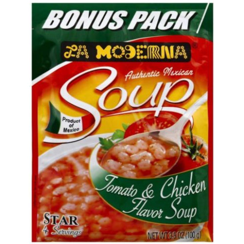 La Moderna Sopa de estrellas sabor tomate y pollo — 3.5 oz | UPC 029243200077