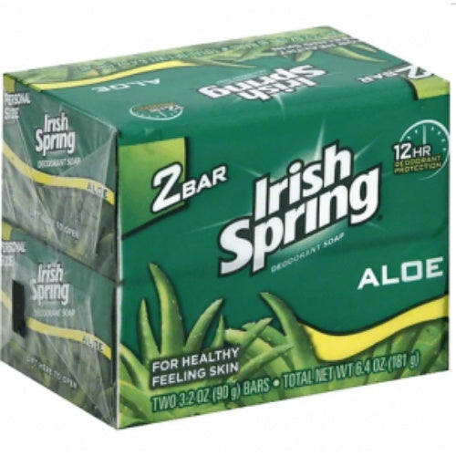 Irish Spring Jabón en barra Aloe — 2 barras / 6.4 oz total | UPC 035000144812