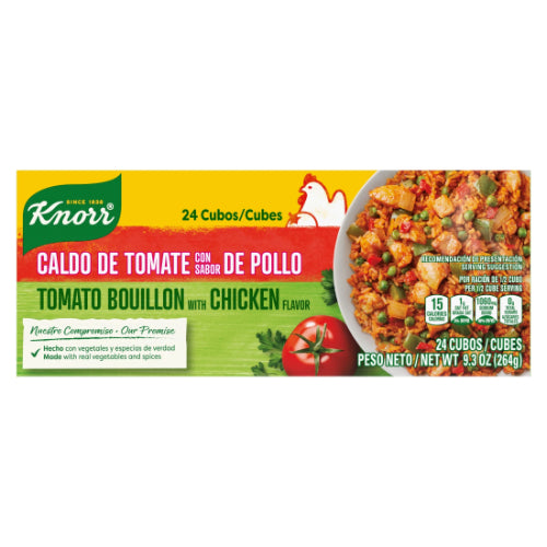 Knorr Caldo de tomate con pollo en cubos — 24 cubos / 9.3 oz | UPC 048001214194
