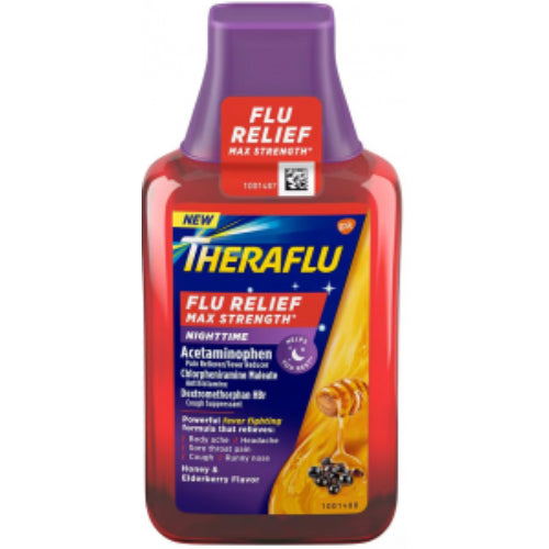 Theraflu Jarabe nocturno Miel y Sauco — 8.3 fl oz | UPC 300672982001