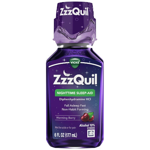 Vicks ZzzQuil Jarabe nocturno Warming Berry — 6 fl oz | UPC 323900013964