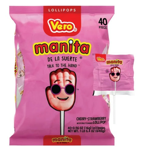 Vero Paletas Manita sabor cereza y fresa — 40 piezas
