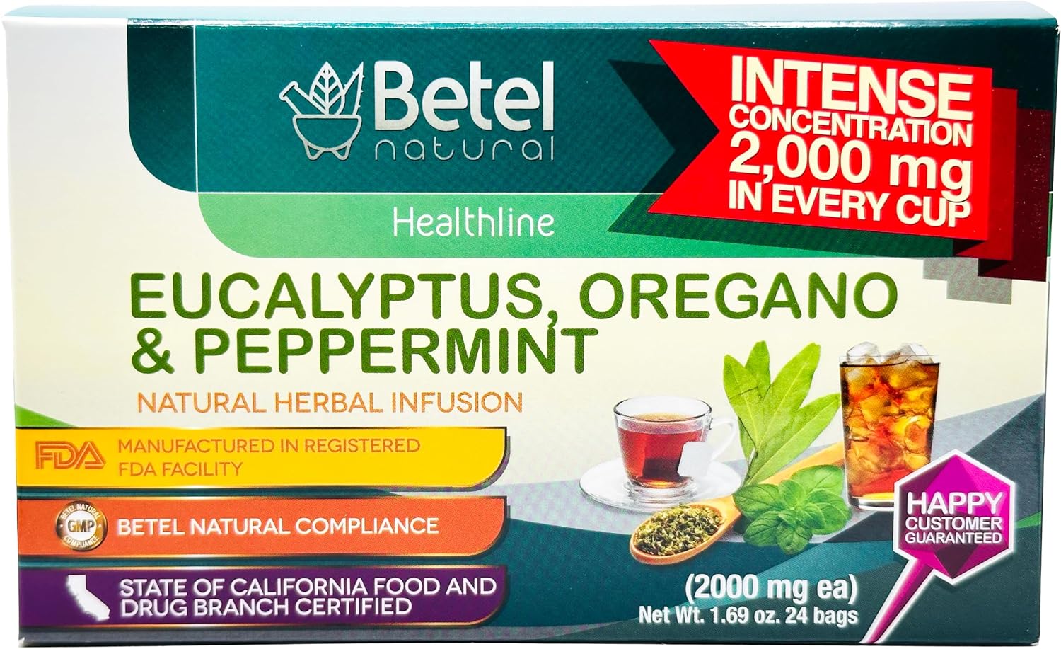 Betel Natural Té de eucalipto, orégano y hierbabuena 24 sobres / 48 g