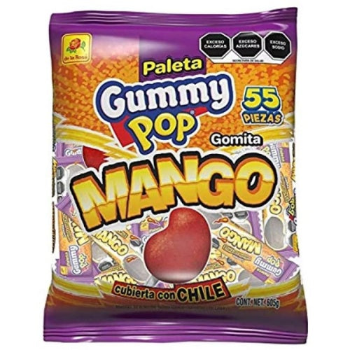 De la Rosa Paletas de gomita Gummy Pop sabor mango con chile — 55 piezas | UPC 724869006651