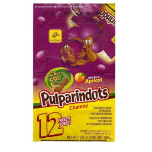 De la Rosa Pulparindots Chamoy sabor chabacano — 12 paquetes / 12.8 oz | UPC 725226005379