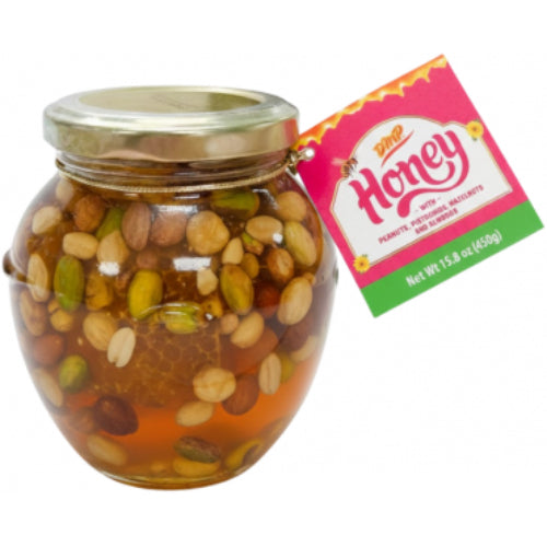 De Mi País Miel con cacahuates, pistachos, avellanas y almendras — 15.8 oz | UPC 810086451920