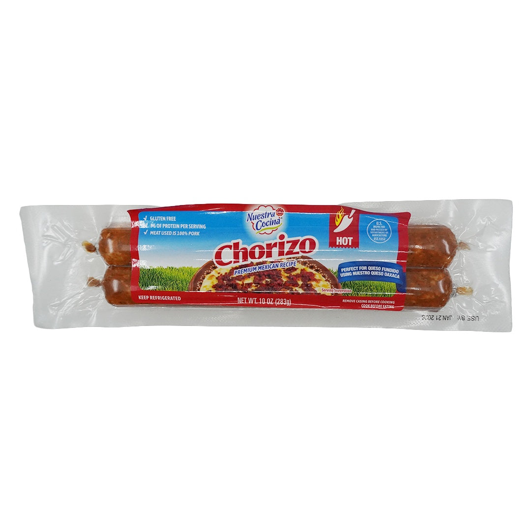 Nuestro Queso Chorizo de puerco picante — 10 oz | UPC 814633019205