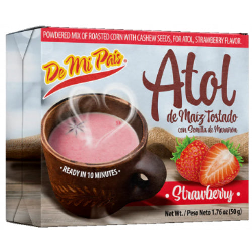 De Mi País Atol de maíz tostado con semilla de marañón sabor fresa — 1.76 oz / 50 g | UPC 896211003714
