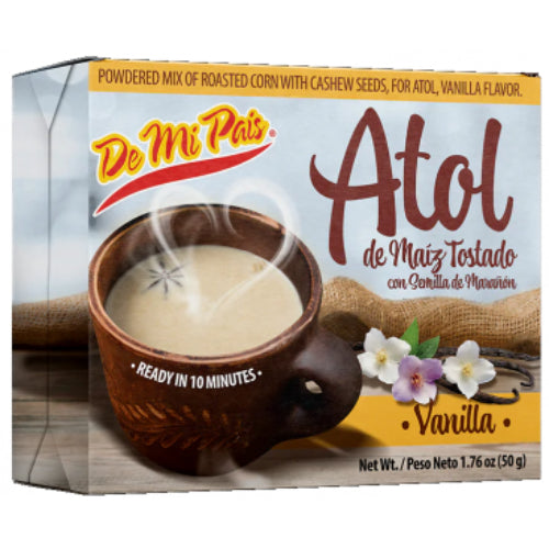 De Mi País Atol de maíz tostado con semilla de marañón sabor vainilla — 1.76 oz / 50 g | UPC 896211003738