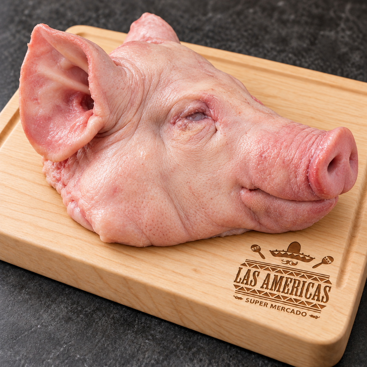 Cabeza de puerco — imagen ilustrativa IA sobre tabla clara Las Americas