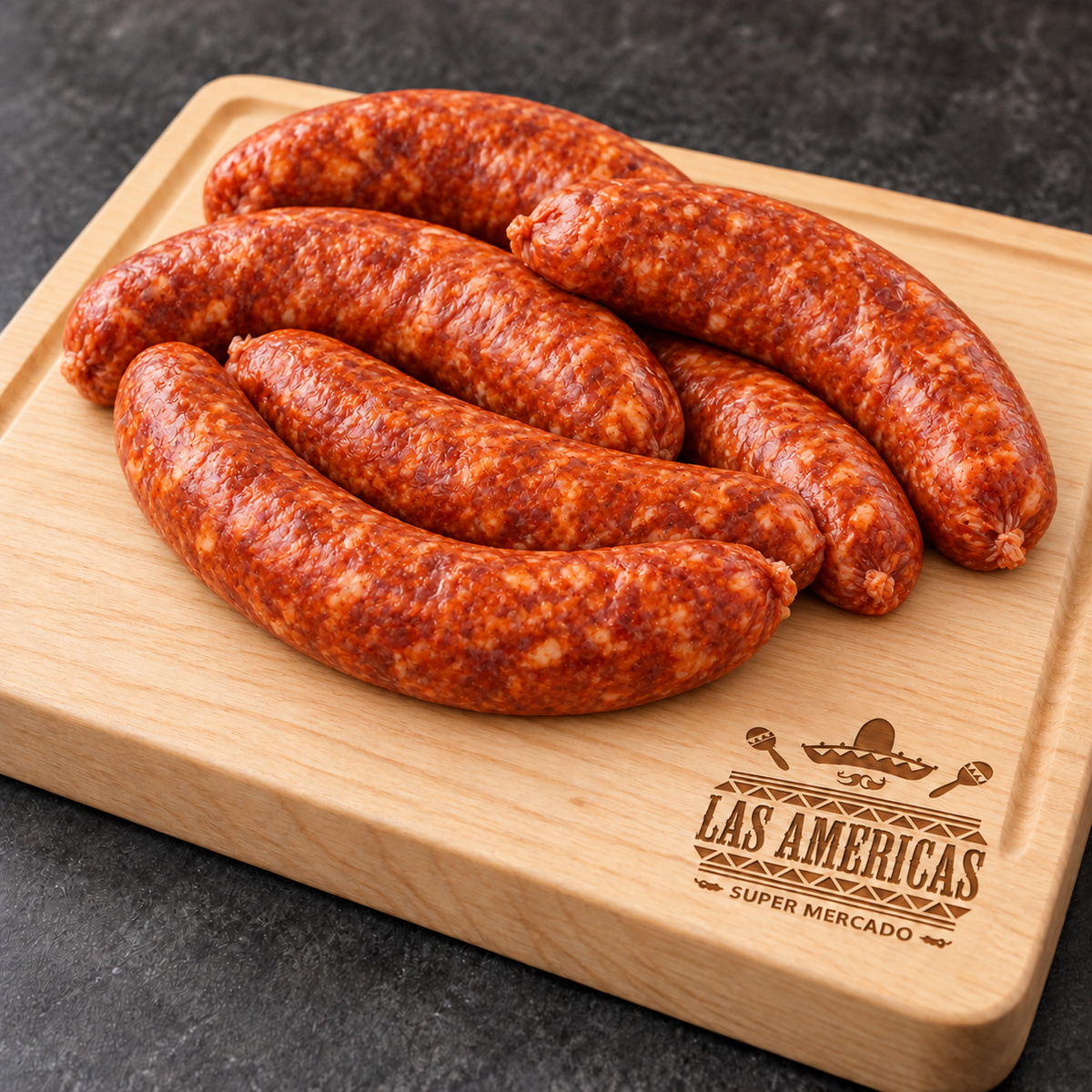 Chorizo de puerco — imagen ilustrativa IA sobre tabla clara Las Americas
