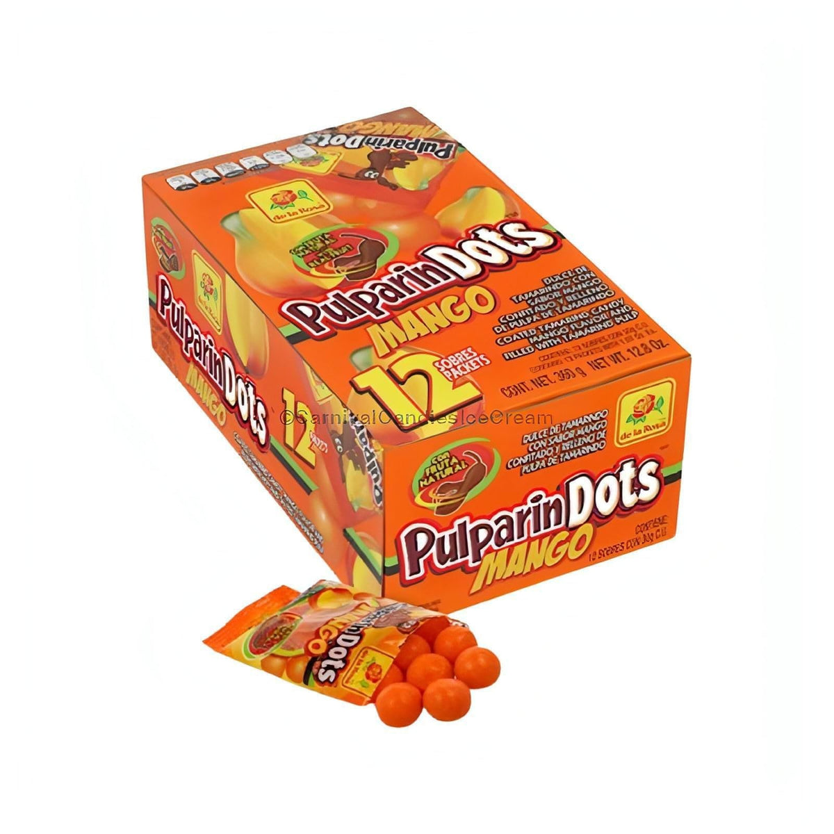 De la Rosa Pulparindots mango — caja de 12 paquetes
