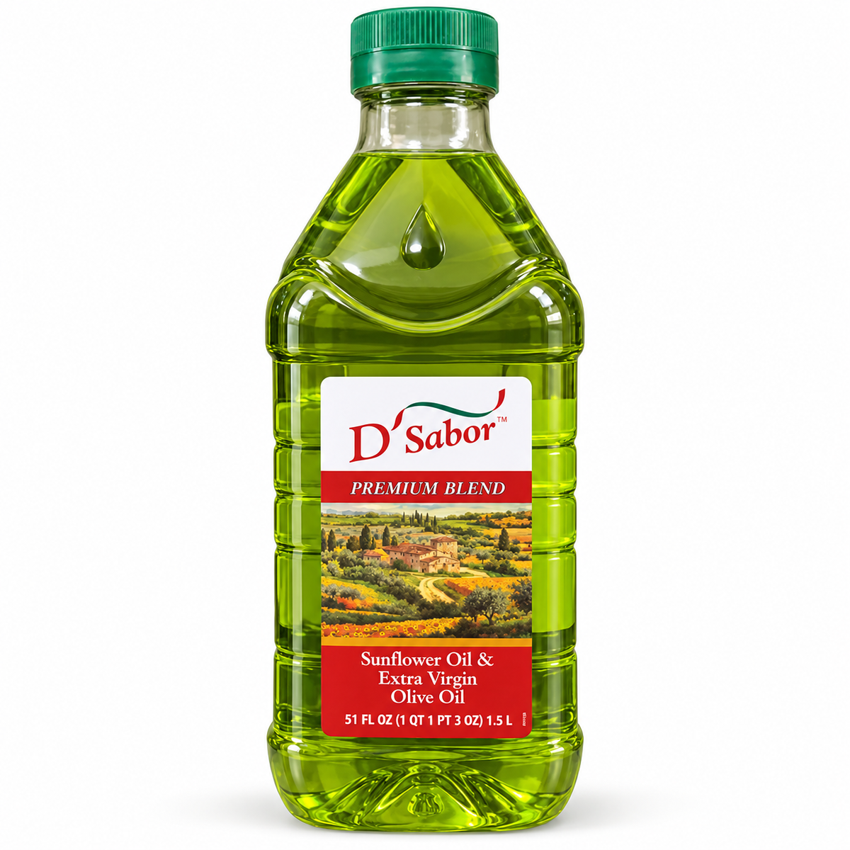 D'Sabor Premium Blend Sunflower Oil & Extra Virgin Olive Oil – 51 fl oz (1.5 L)
