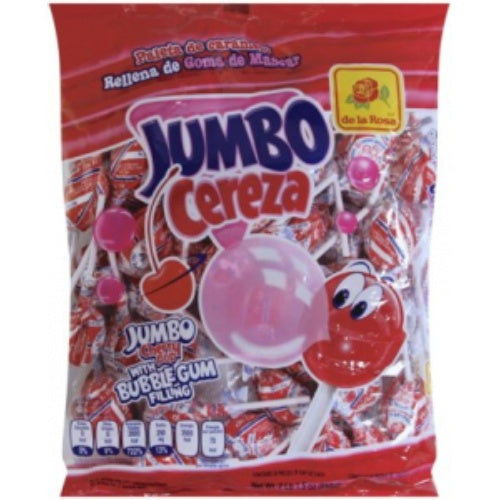 De la Rosa Paletas Jumbo sabor cereza rellenas de goma de mascar — 50 piezas / 33.5 oz