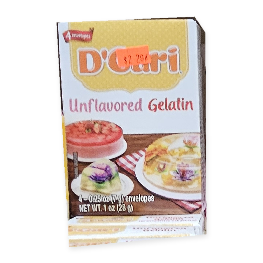 D’Gari Gelatina Sin Sabor – 4 sobres / 1 oz (28 g)