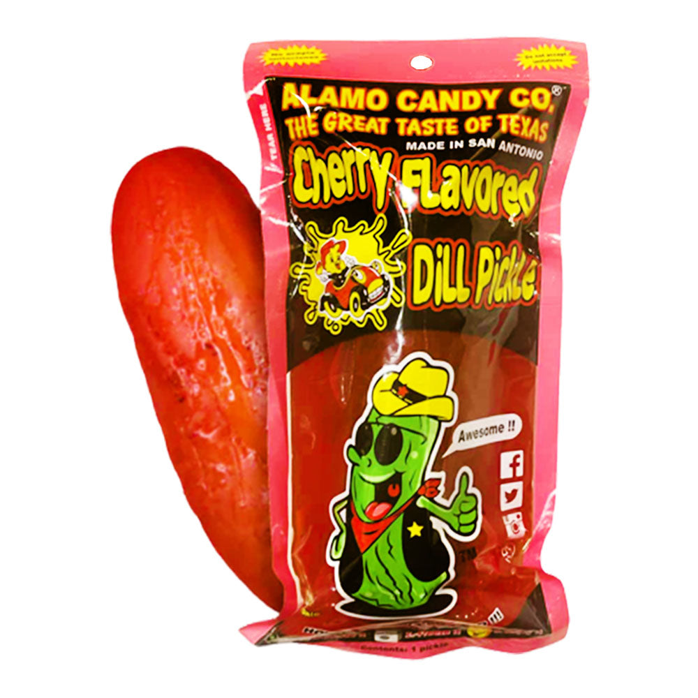 Alamo Candy Big Tex Cherry Dill Pickle 1ct — Empaque mostrado en la fotografía