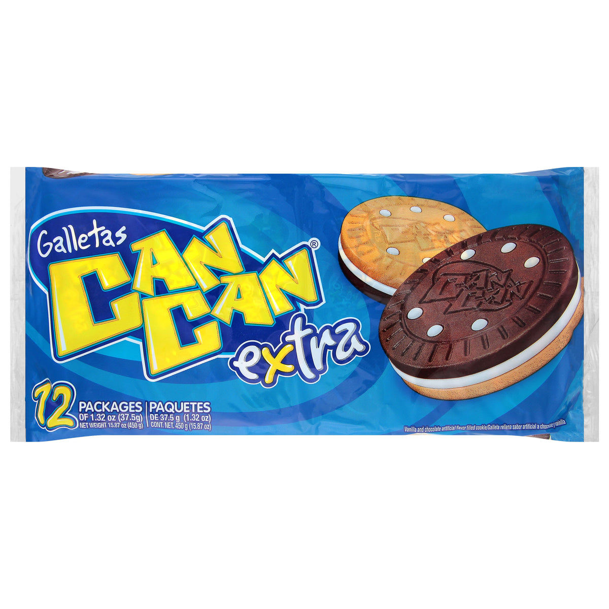 Can Can Extra Vainilla and Chocolate Galletas 12 - 1.32 oz Bolsas