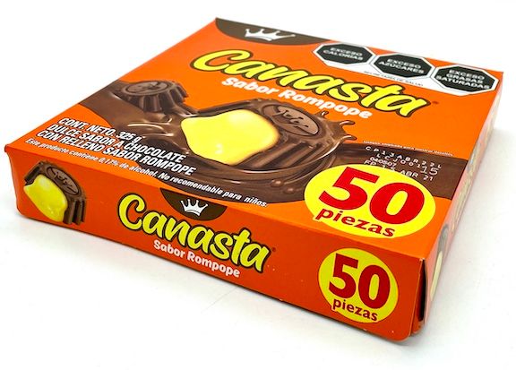 Canasta chocolates rellenos sabor rompope — 50 piezas
