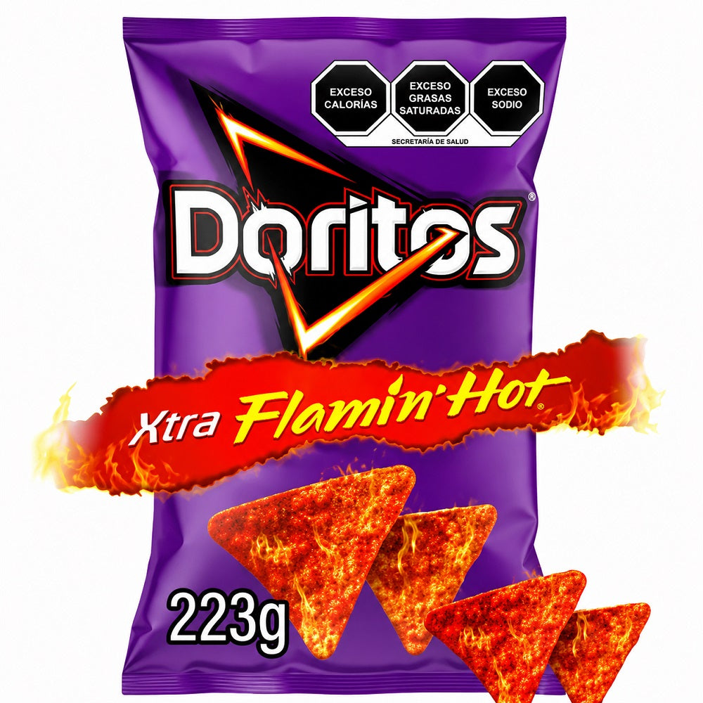 Doritos Xtra Flamin' Hot (Imported) Chips 223gm — Empaque mostrado en la fotografía