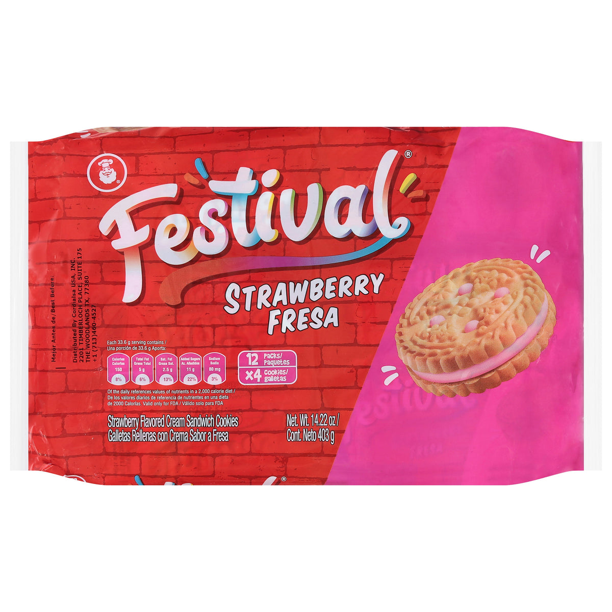Festival Fresa Sandwich Galletas 12 - 4 Galleta Packs