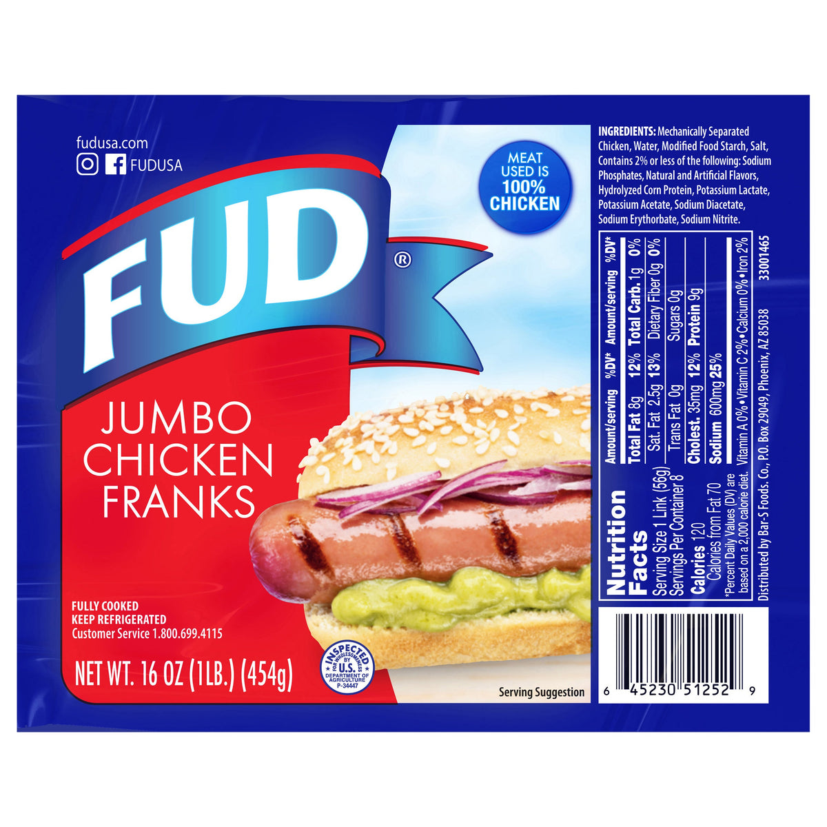 FUD Jumbo Salchichas de pollo 16 oz.