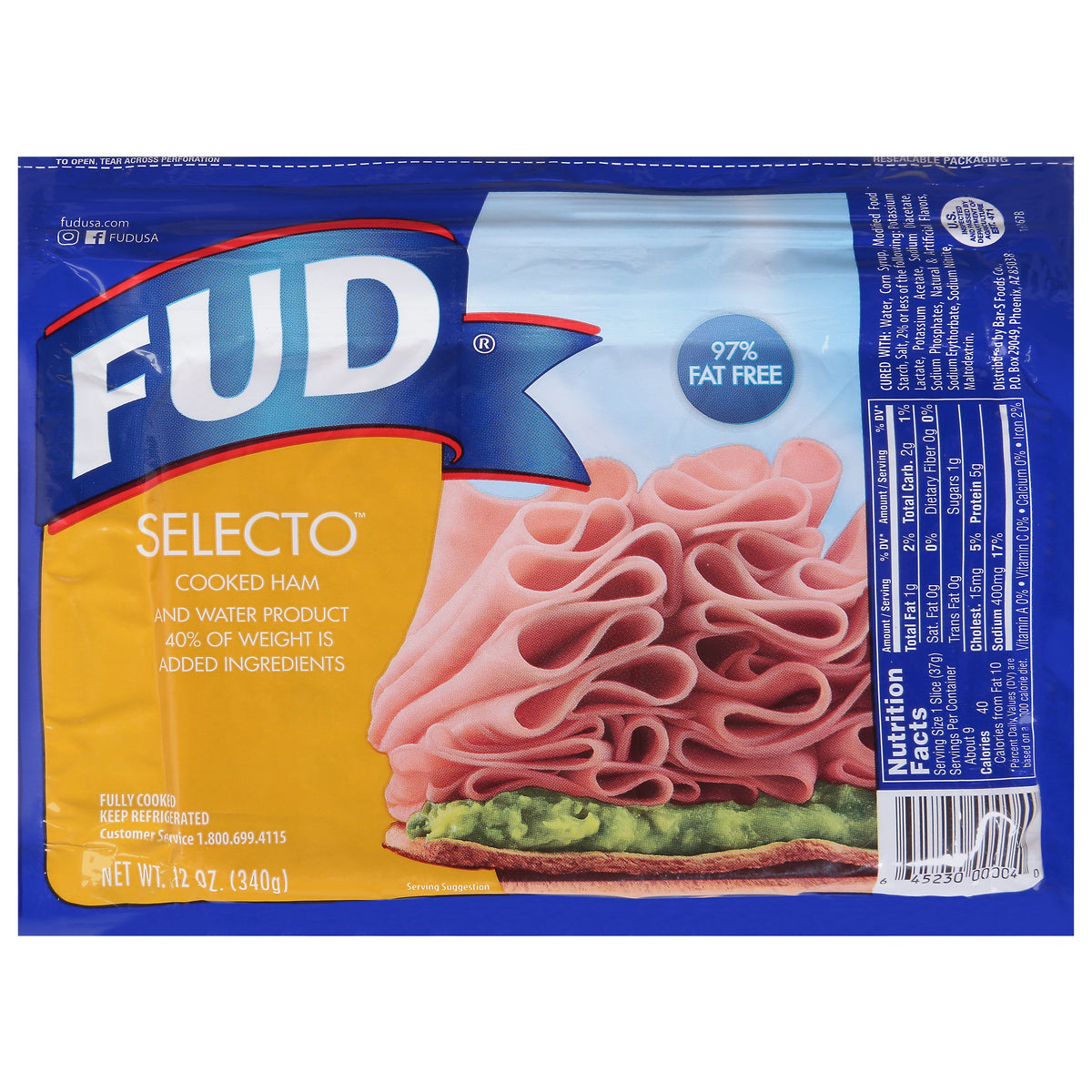 FUD Selecto 97% Fat Free Jamón cocido 12 oz