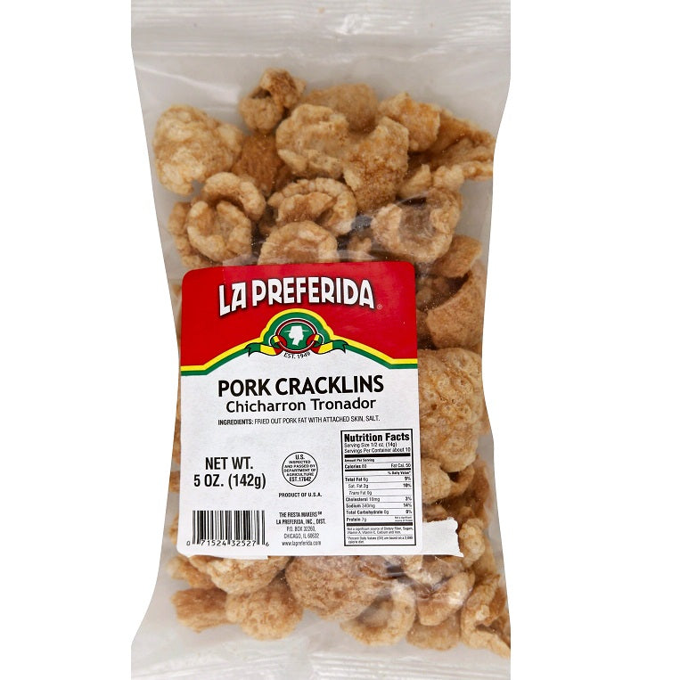 La Preferida Pork Cracklins 5oz — Empaque mostrado en la fotografía
