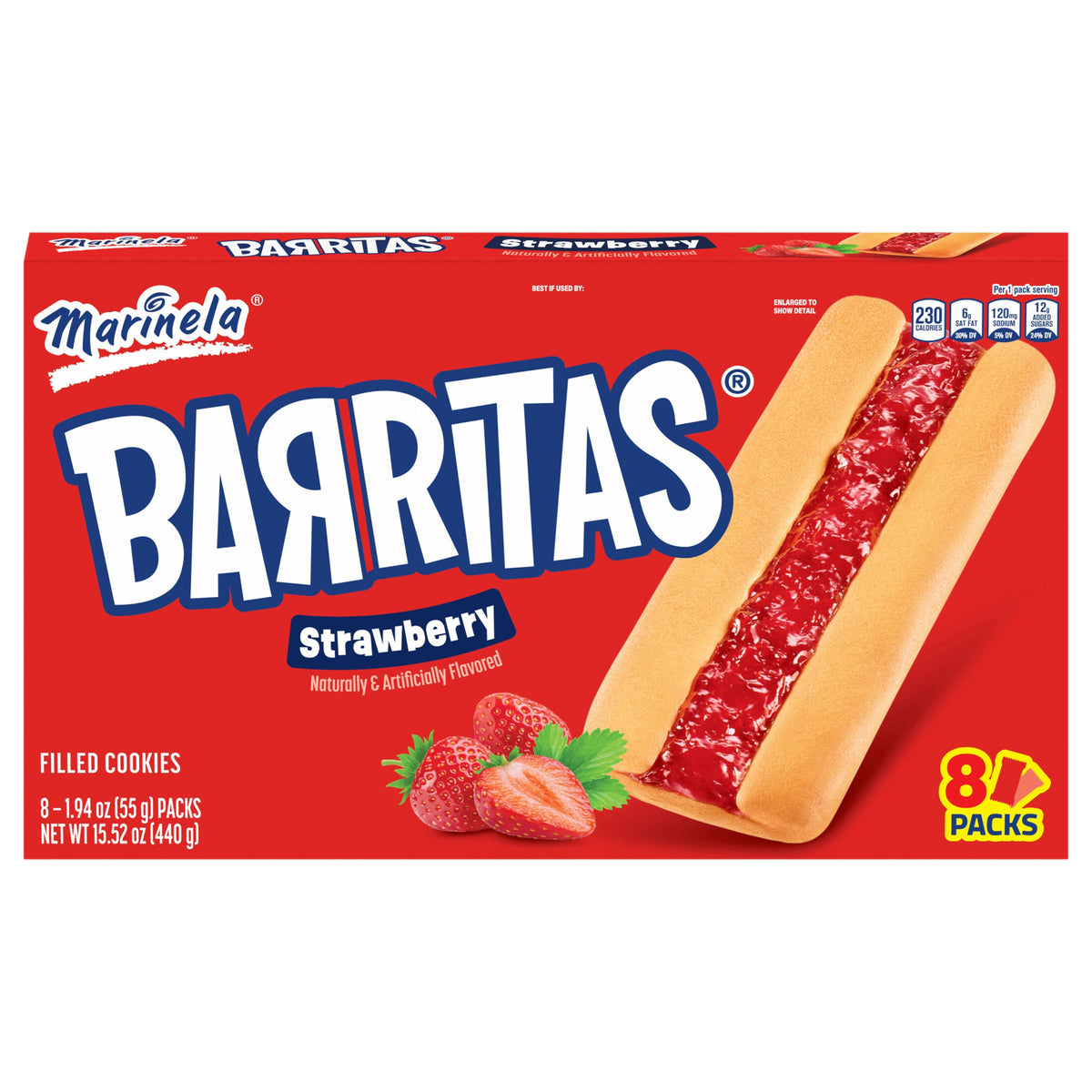 Marinela Barritas Rellenas de fresa Galletas, 8 packs, 15.52 oz