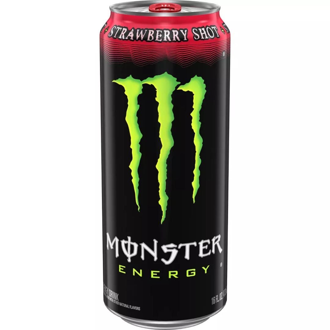 MONSTER STRAWBERRY SHOT ENERGY DRINK — Empaque mostrado en la fotografía