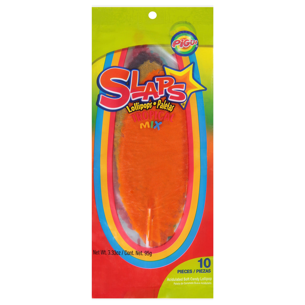 Pigui Slaps Tropical Mix Lollipops 10 unidades