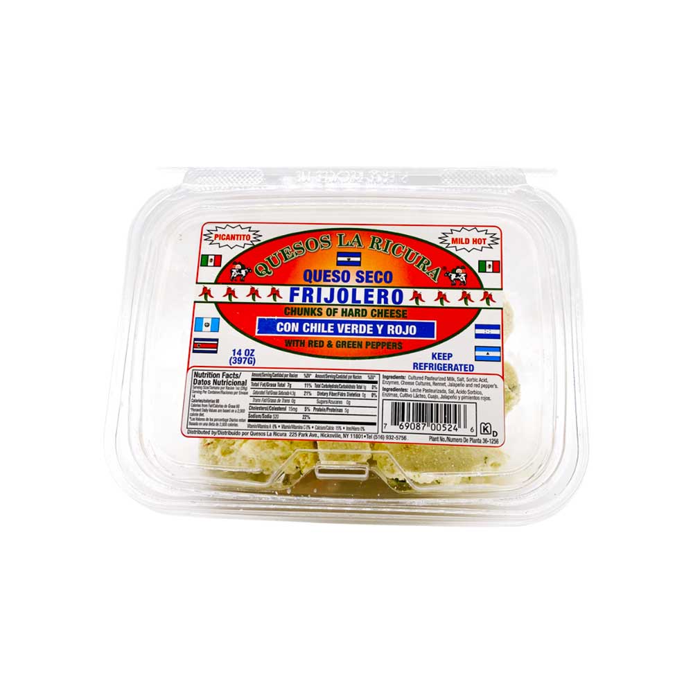 La Ricura Queso seco frijolero con chile verde y rojo — 14 oz