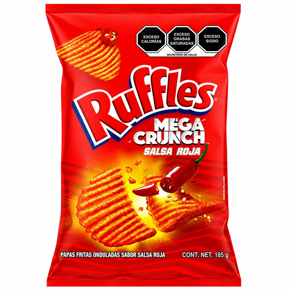 Ruffles Mega Crunch Salsa Roja (Imported) Chips 185gm — Empaque mostrado en la fotografía