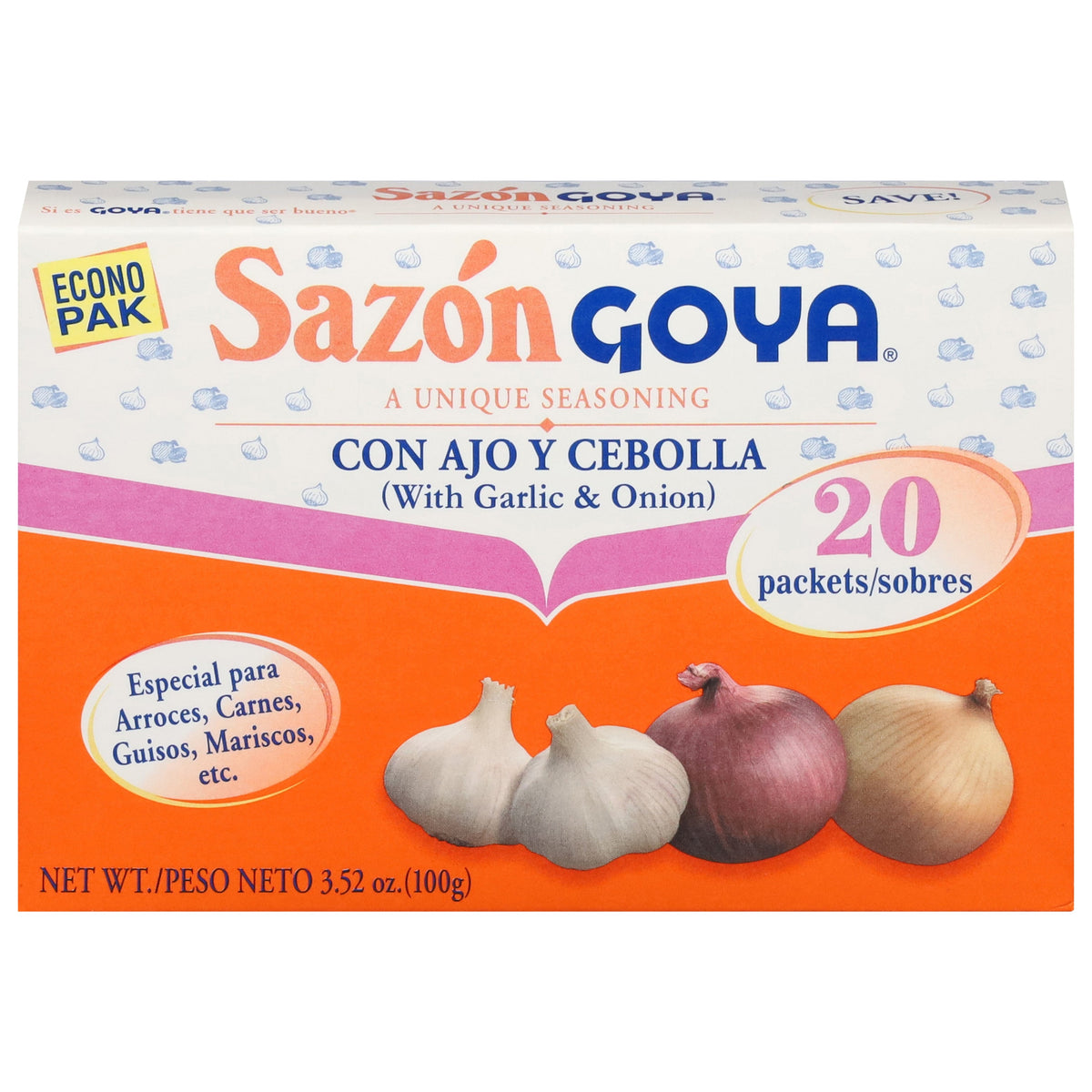 Sazon Goya Sazonador with Garlic & Onion Econo Pak 20 ea