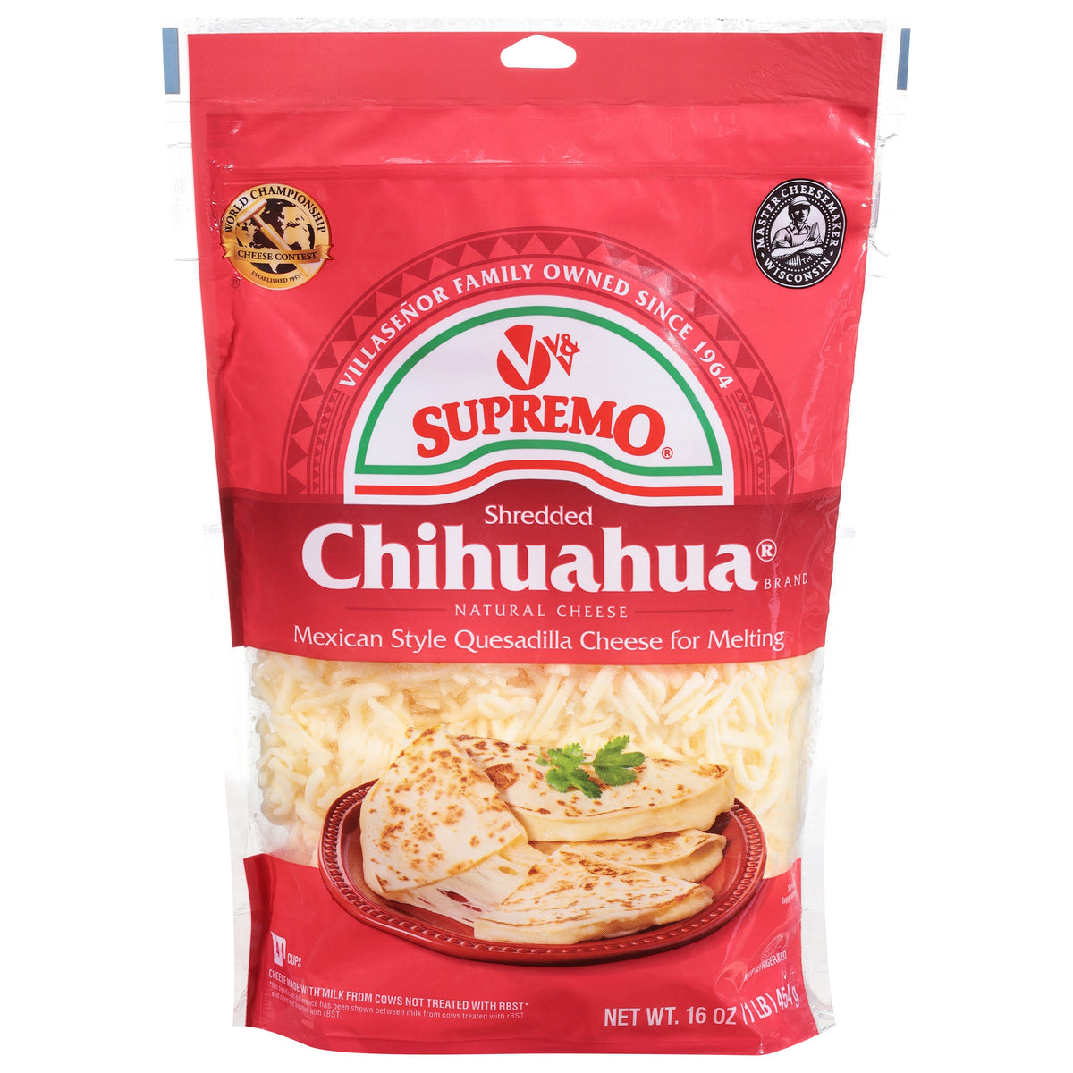 V&V Supremo Queso Chihuahua rallado — 16 oz