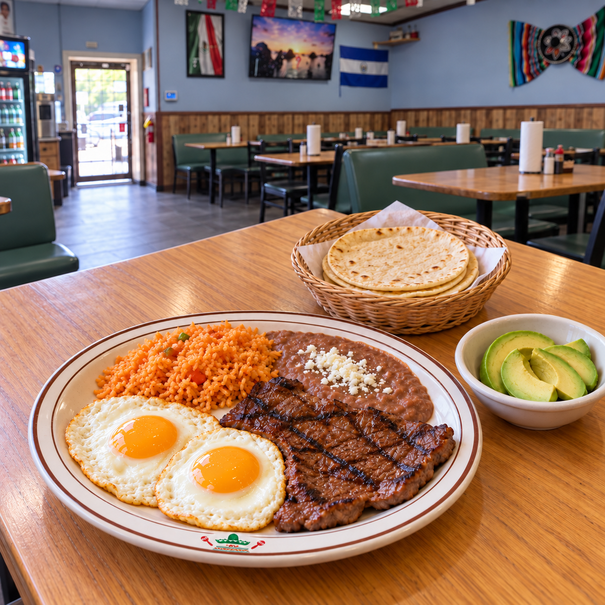 Huevos con carne asada — imagen ilustrativa creada con IA