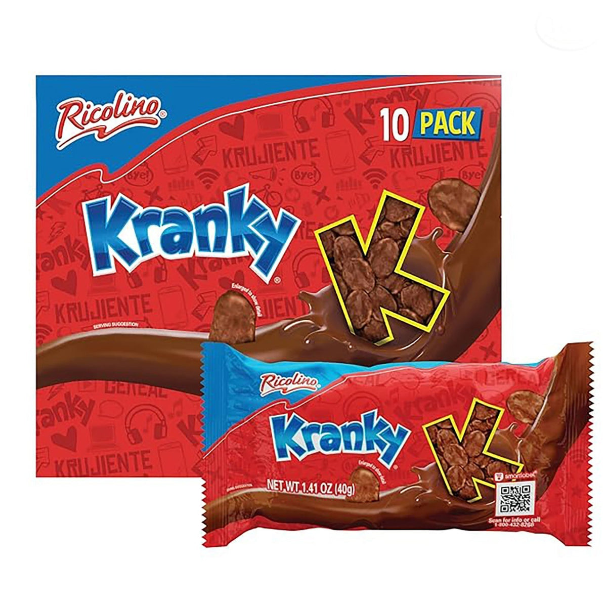 Ricolino Kranky hojuelas de maíz con chocolate — caja de 10 bolsas