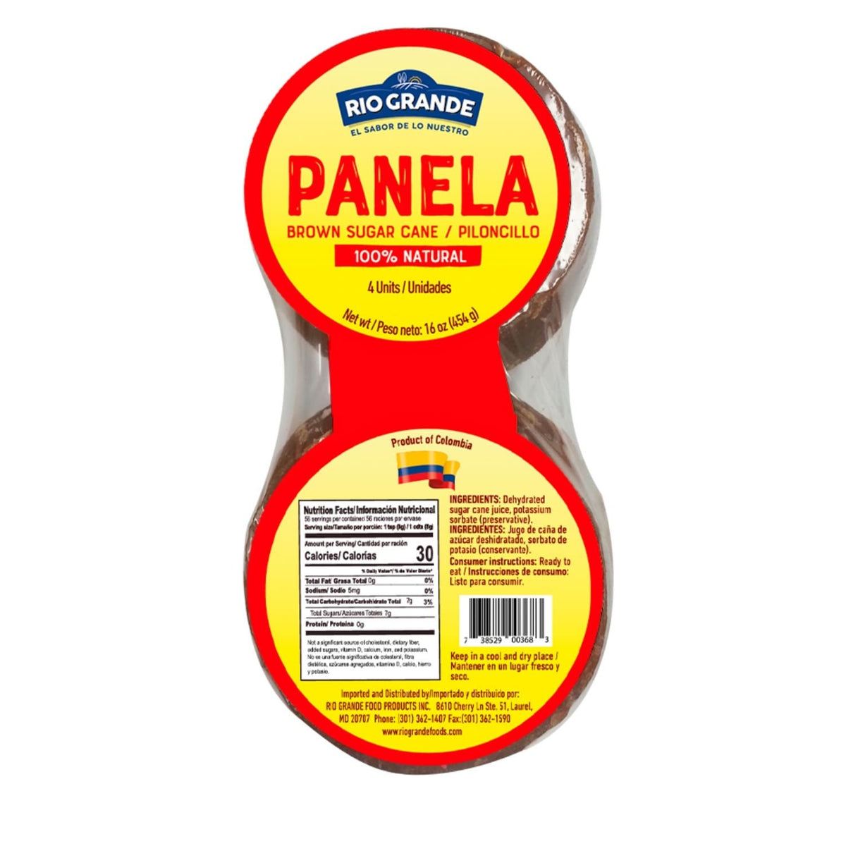 Rio Grande panela de caña cuatro caritas — 4 piezas / 16 oz / 454 g