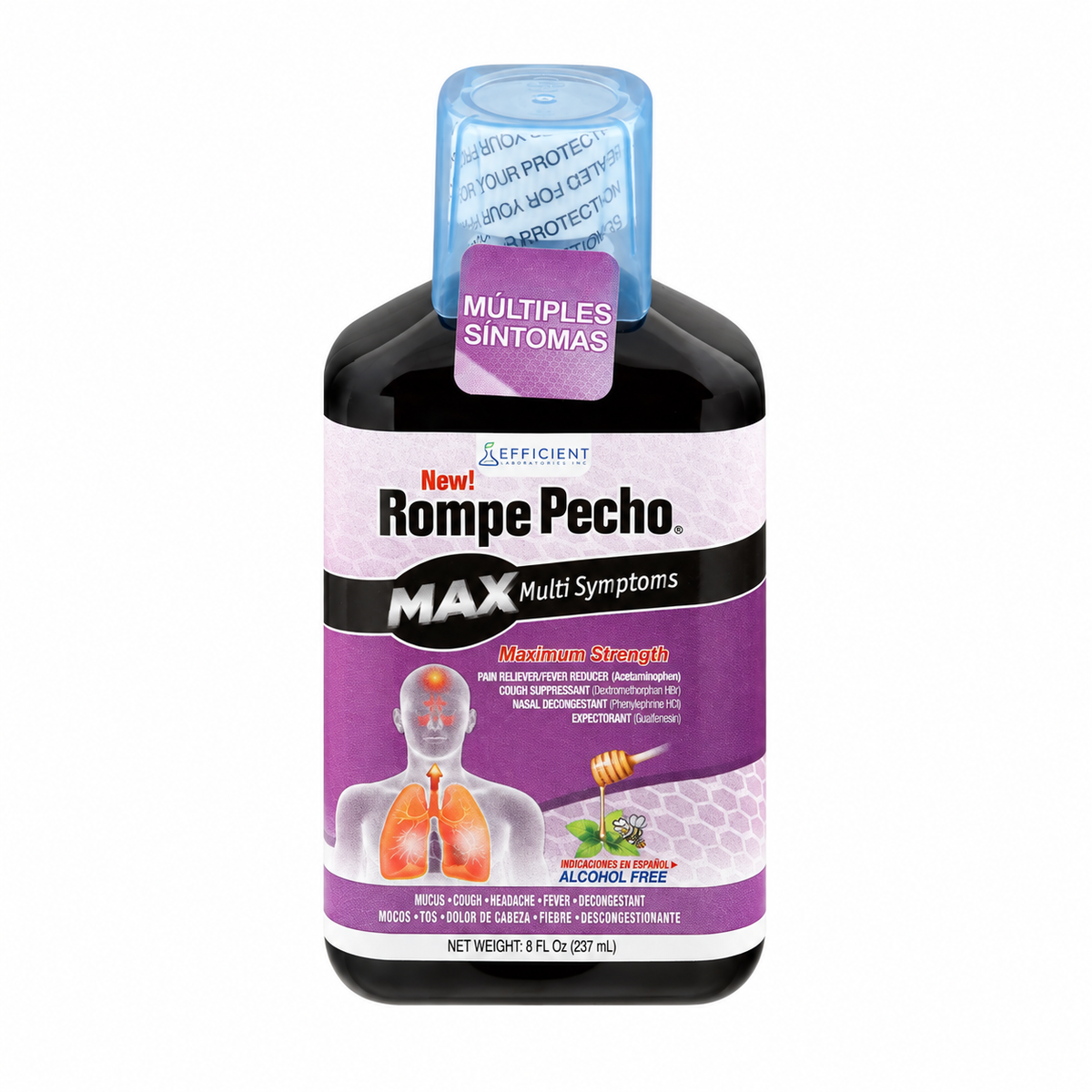 Rompe Pecho MAX Multi Symptoms, frasco de 8 fl oz (237 ml), UPC 000856003095