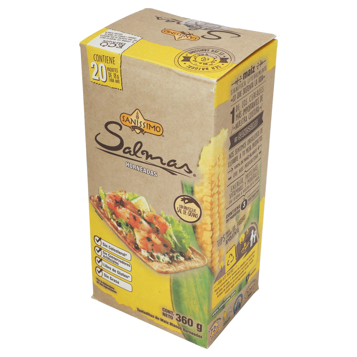 Saníssimo Salmas galletas horneadas de maíz — 20 paquetes / 360 g