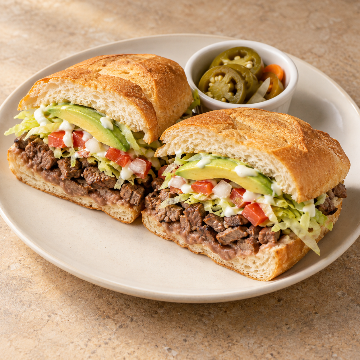 Torta de carne asada; porción propuesta: 1 torta; imagen ilustrativa generada con IA