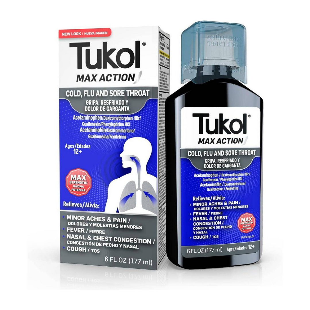 Tukol Max Action cold flu sore throat 6 oz blue